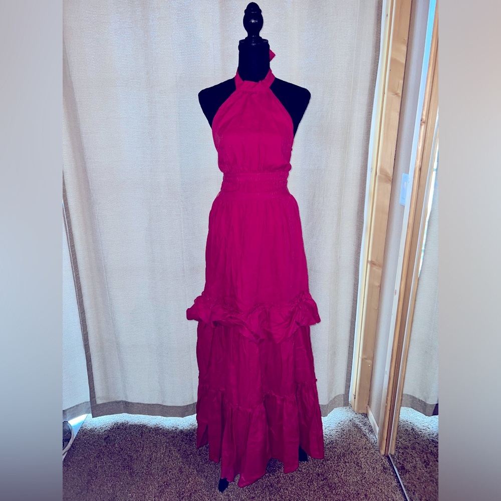 CAMI NYC Raeann Halterneck Tiered Maxi Dress